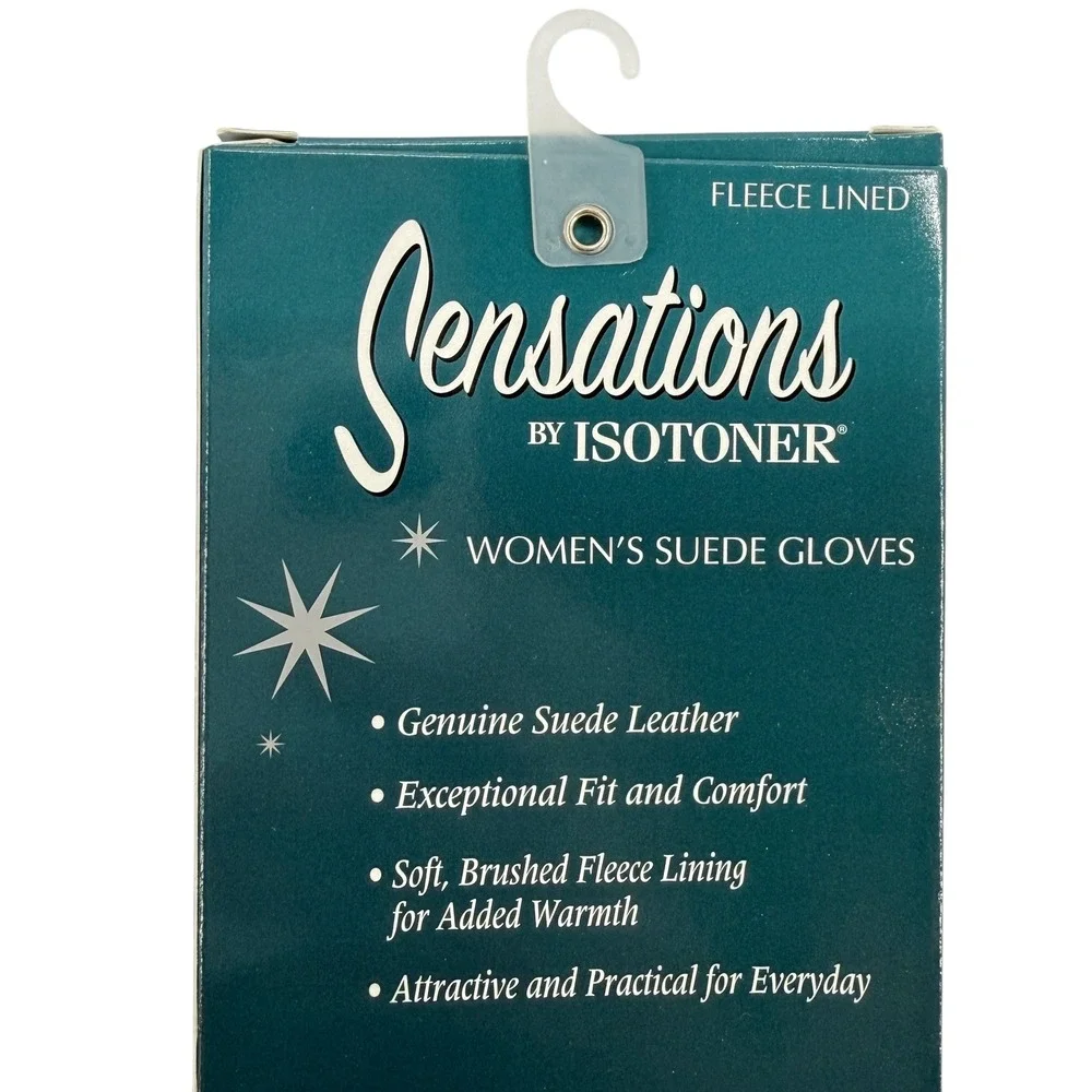 Sensations by Isotoner Women Black Genuine Suede Leather Fleece Lined Gloves NEW